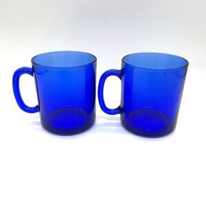 Vintage Arcoroc Cobalt Blue Set of 2 Glass Mugs Made in France